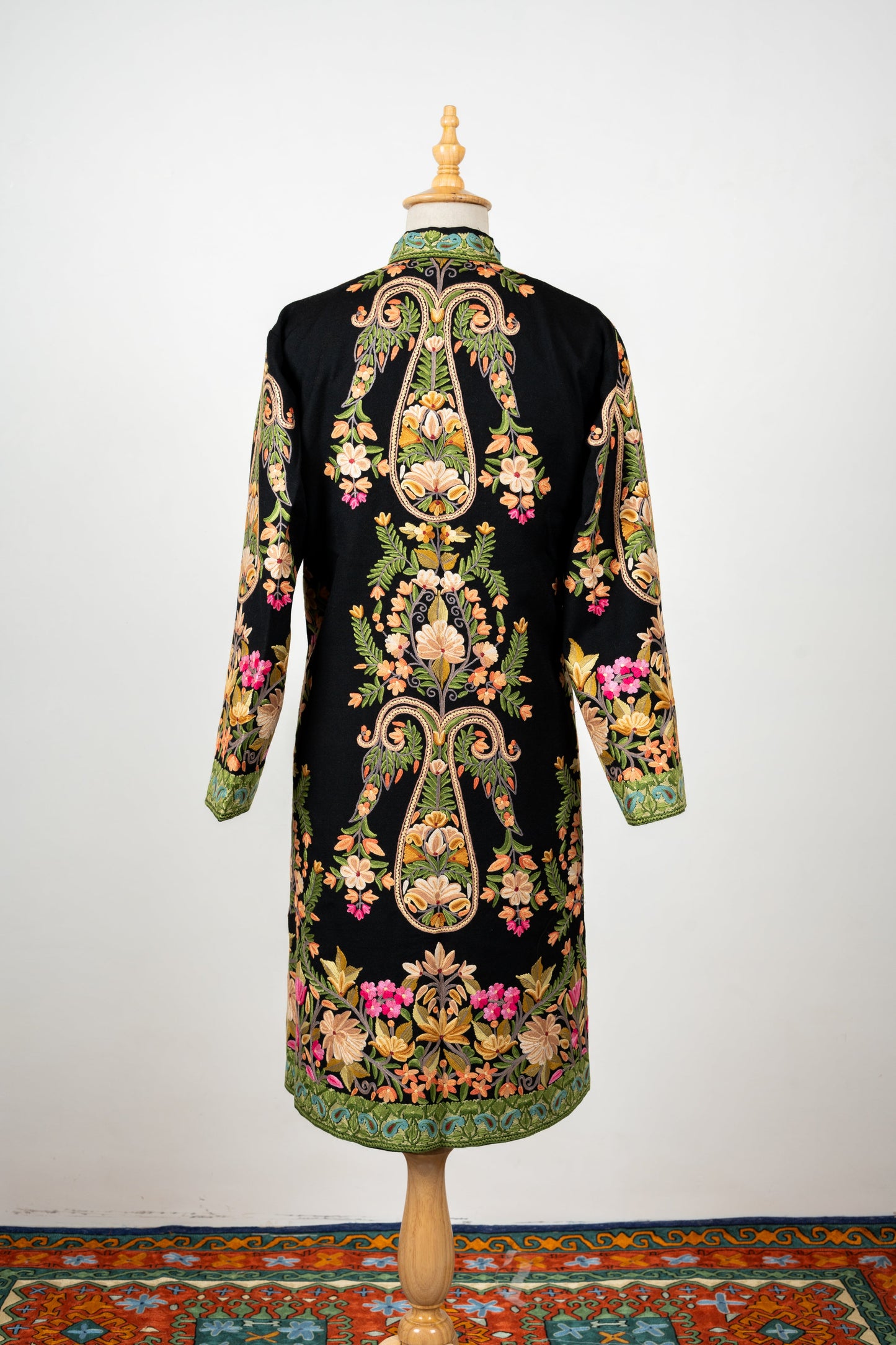 Gulbadan Long Jacket – Hand Embroidered in Pure Wool Grace
