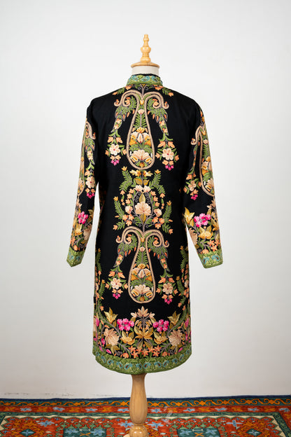 Gulbadan Long Jacket – Hand Embroidered in Pure Wool Grace
