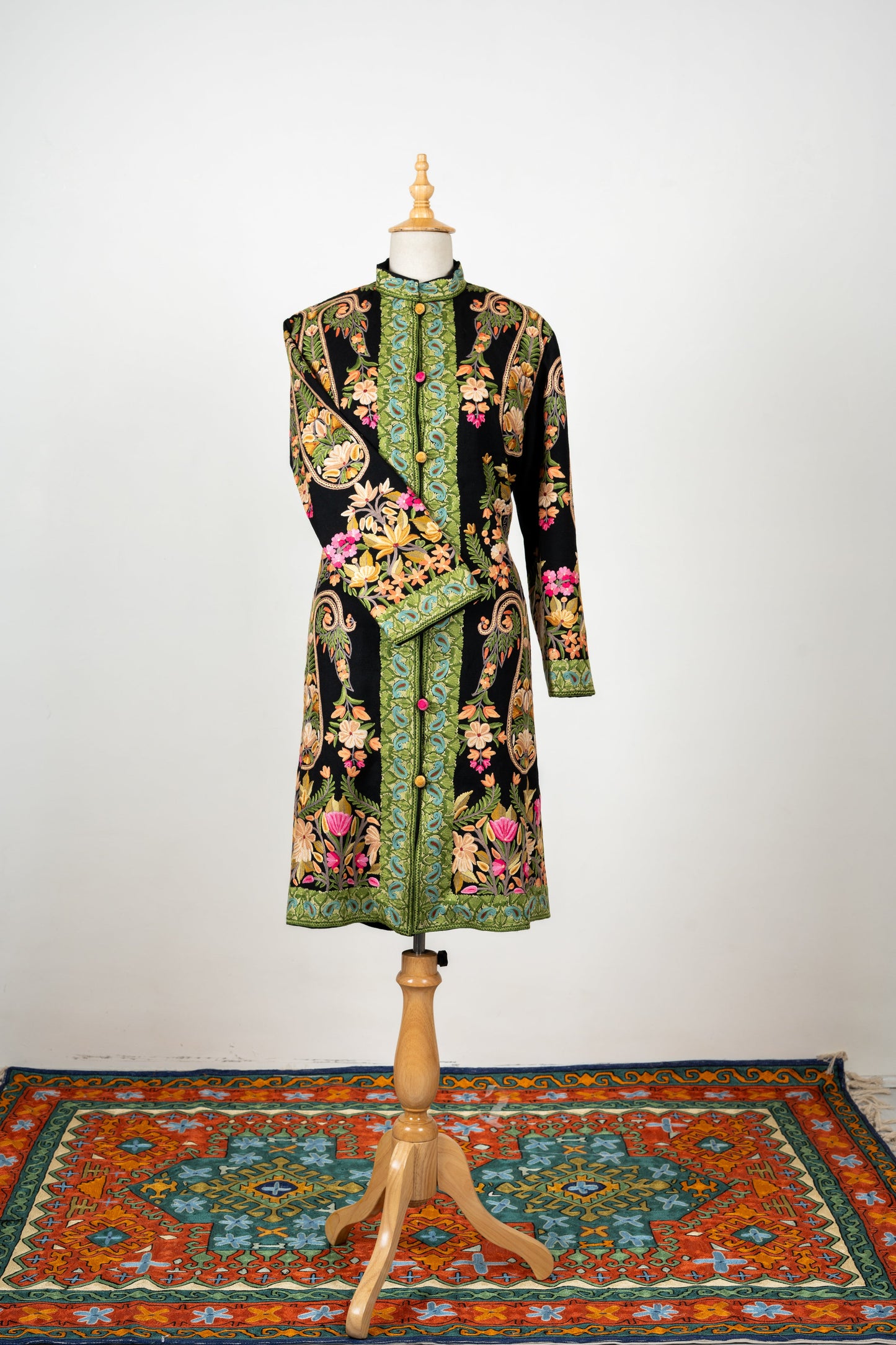 Gulbadan Long Jacket – Hand Embroidered in Pure Wool Grace