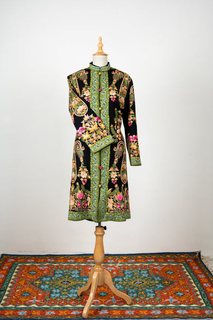 Gulbadan Long Jacket – Hand Embroidered in Pure Wool Grace