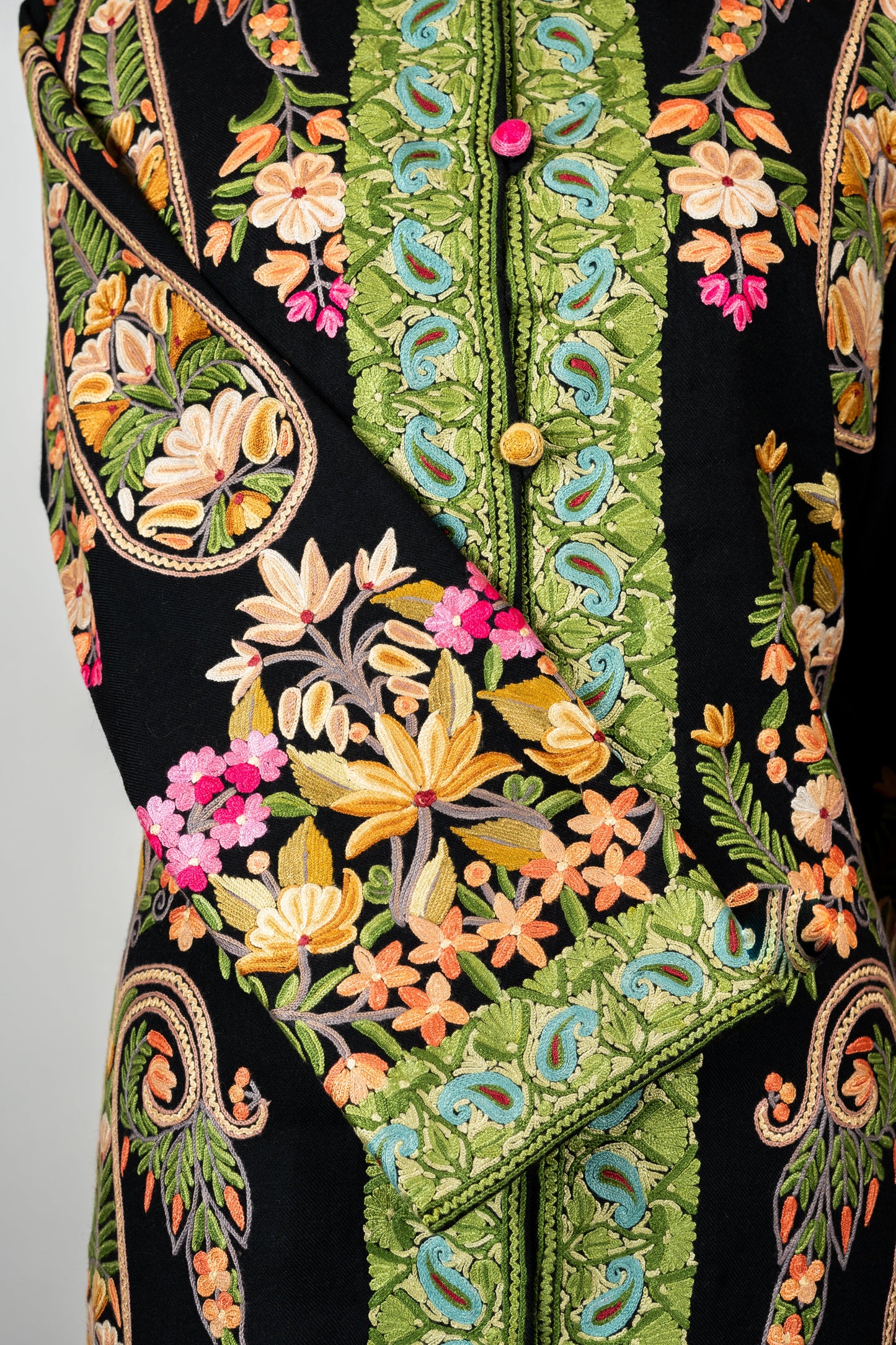 Gulbadan Long Jacket – Hand Embroidered in Pure Wool Grace