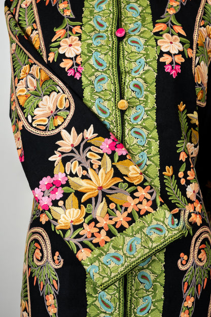 Gulbadan Long Jacket – Hand Embroidered in Pure Wool Grace