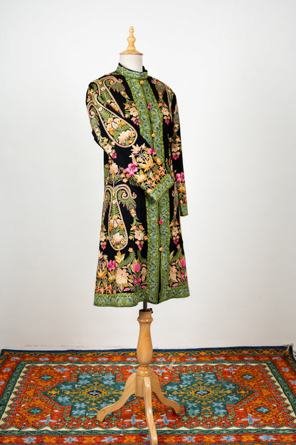 Gulbadan Long Jacket – Hand Embroidered in Pure Wool Grace