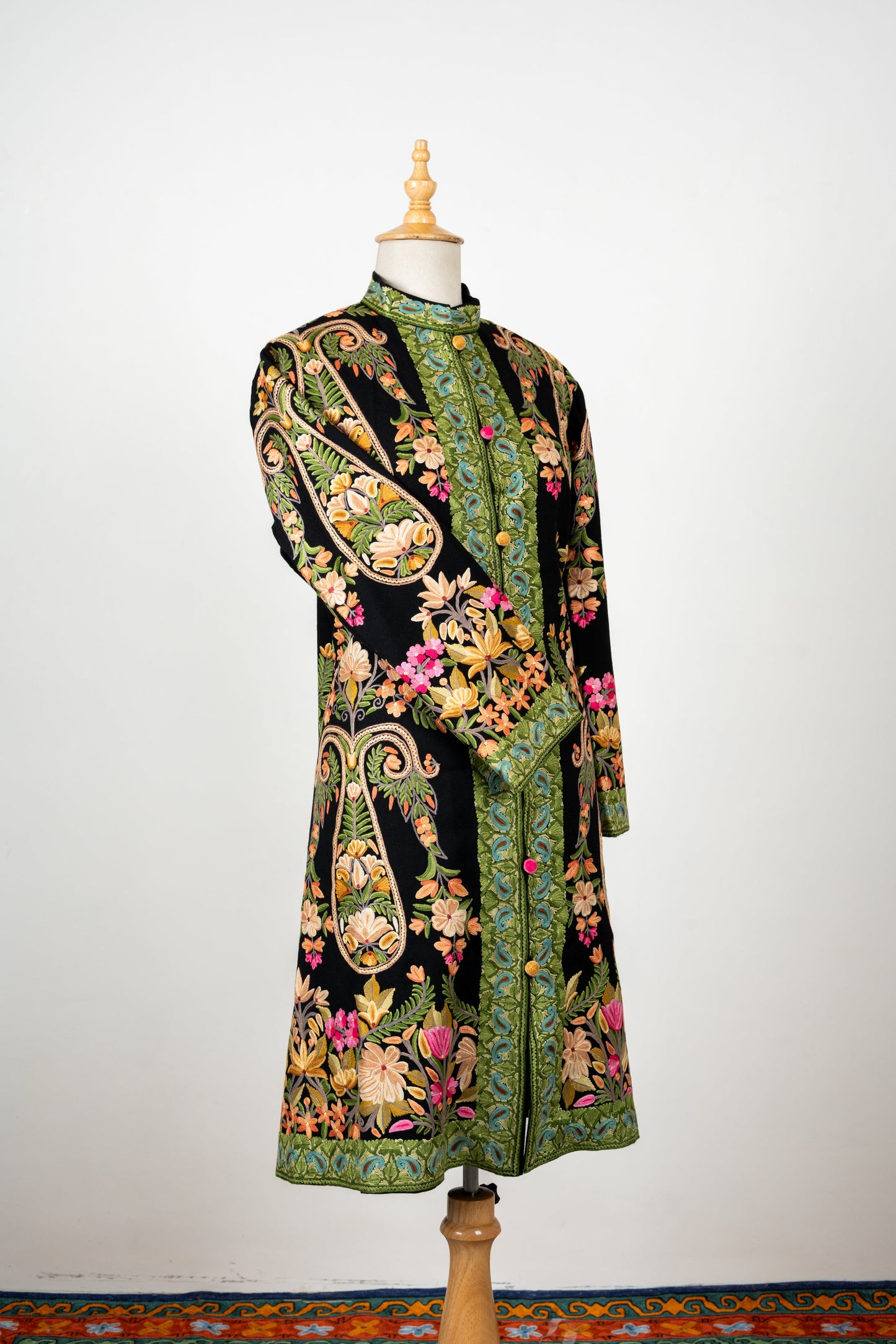 Gulbadan Long Jacket – Hand Embroidered in Pure Wool Grace