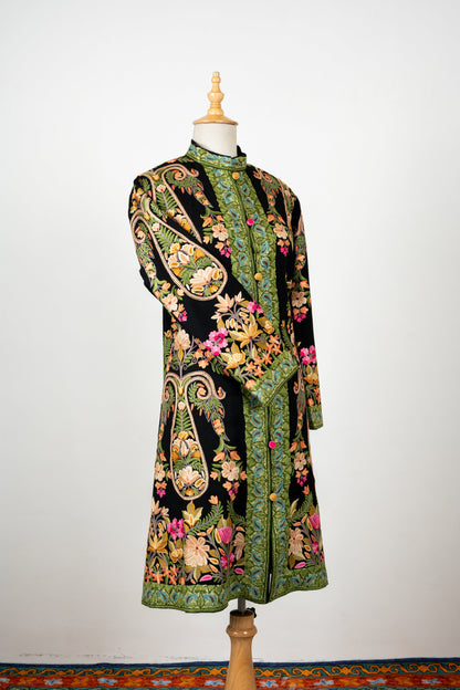 Gulbadan Long Jacket – Hand Embroidered in Pure Wool Grace
