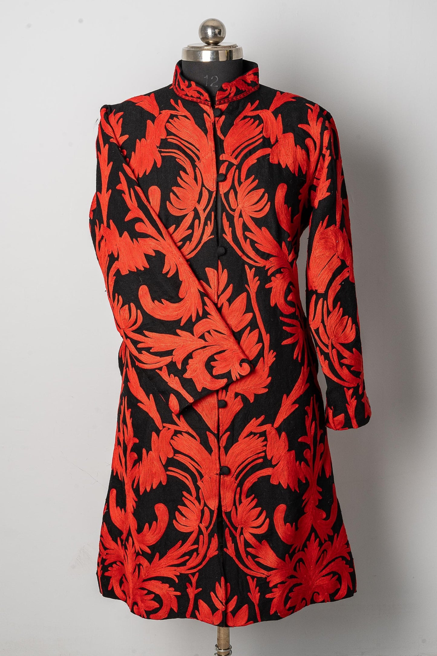 Floral Black Jacket with Red Accents