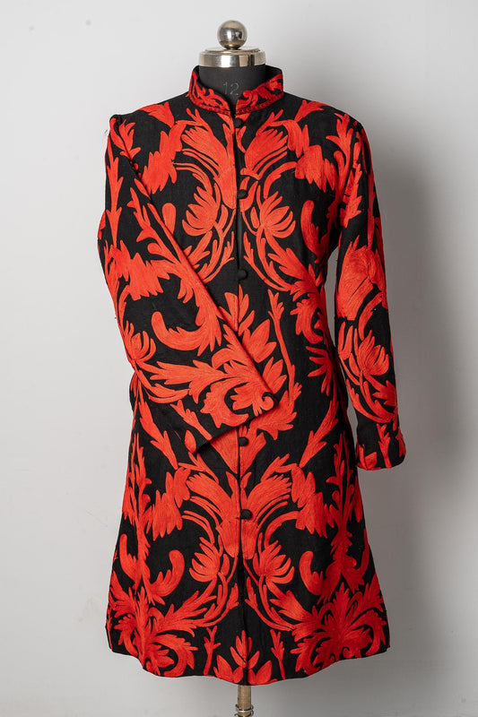 Floral Black Jacket with Red Accents