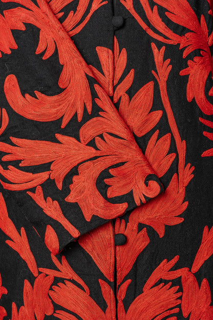 Floral Black Jacket with Red Accents