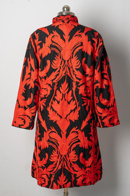 Floral Black Jacket with Red Accents