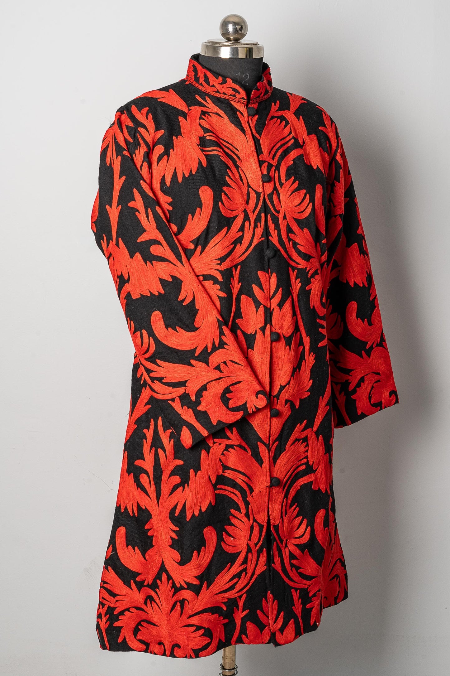 Floral Black Jacket with Red Accents