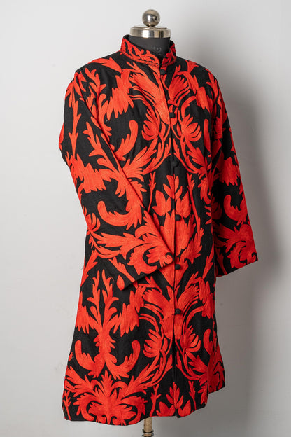Floral Black Jacket with Red Accents