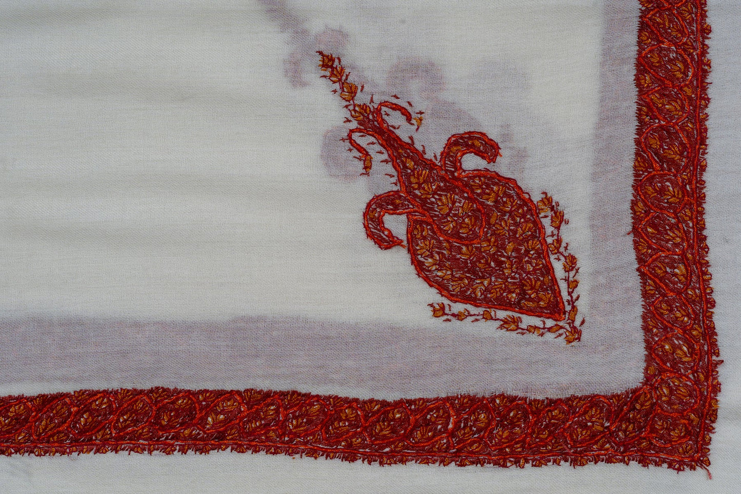 Ivory Flame Rumal — Sozni Hand Embroidered