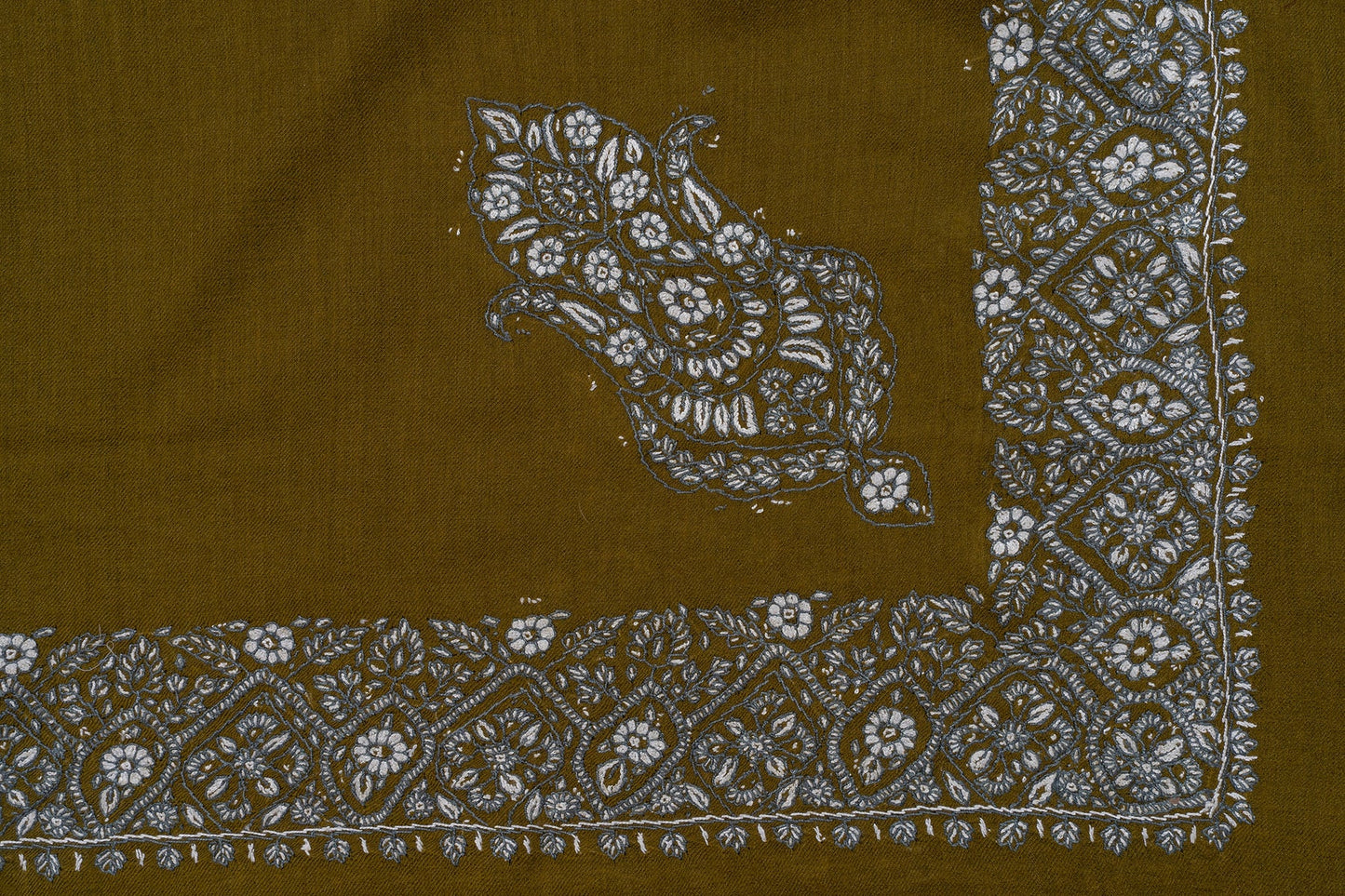 Olive Gold Rumal — Sozni Hand Embroidered