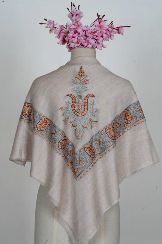 Azure Lattice Cashmere Rumal — Sozni Hand Embroidered