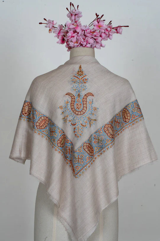 Azure Lattice Cashmere Rumal — Sozni Hand Embroidered