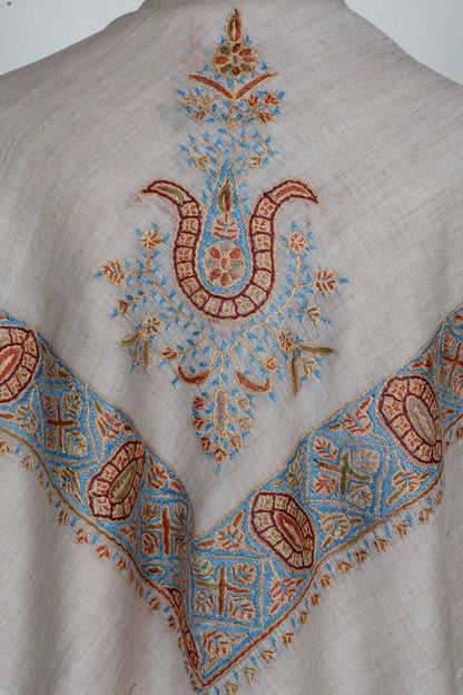 Azure Lattice Cashmere Rumal — Sozni Hand Embroidered