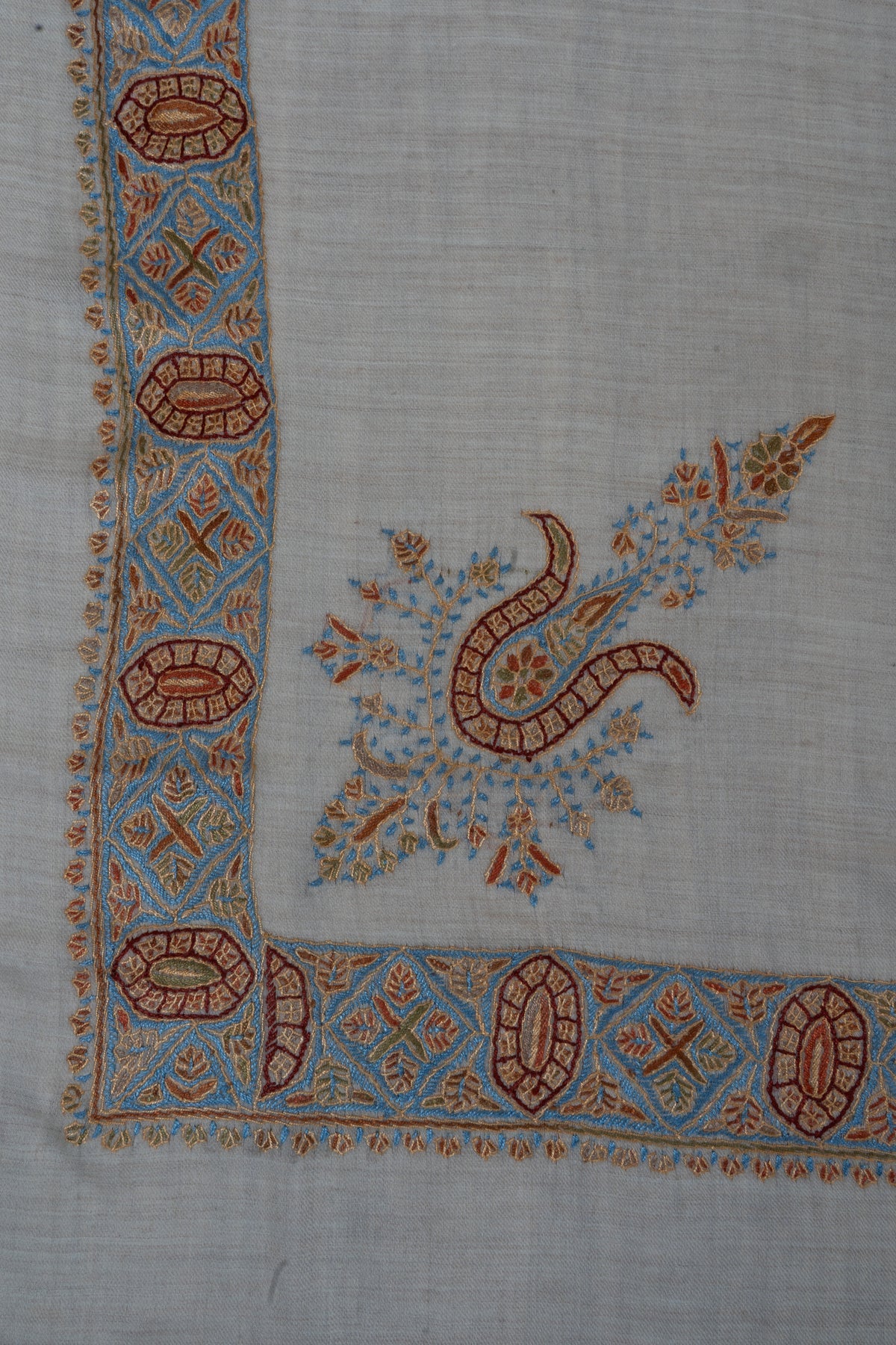 Azure Lattice Cashmere Rumal — Sozni Hand Embroidered