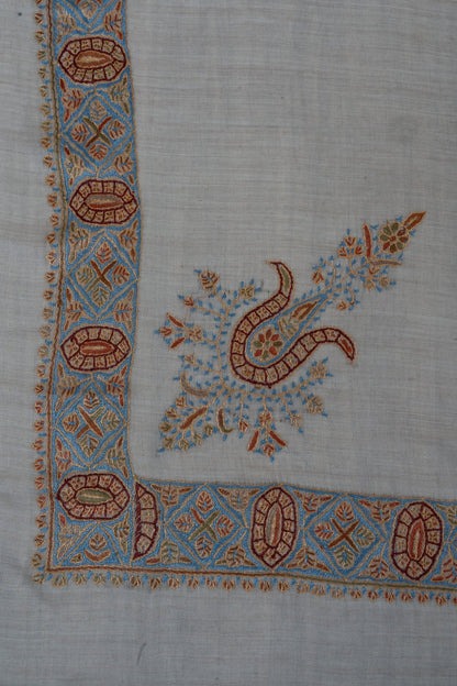 Azure Lattice Cashmere Rumal — Sozni Hand Embroidered