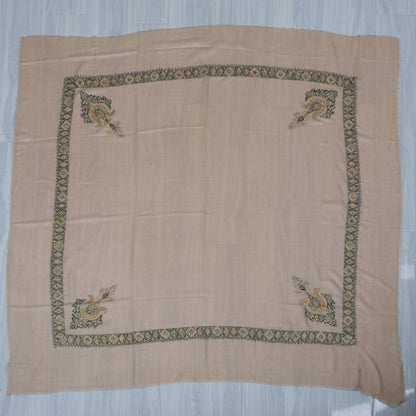 Olive Crest Cashmere Rumal — Sozni Hand Embroidered
