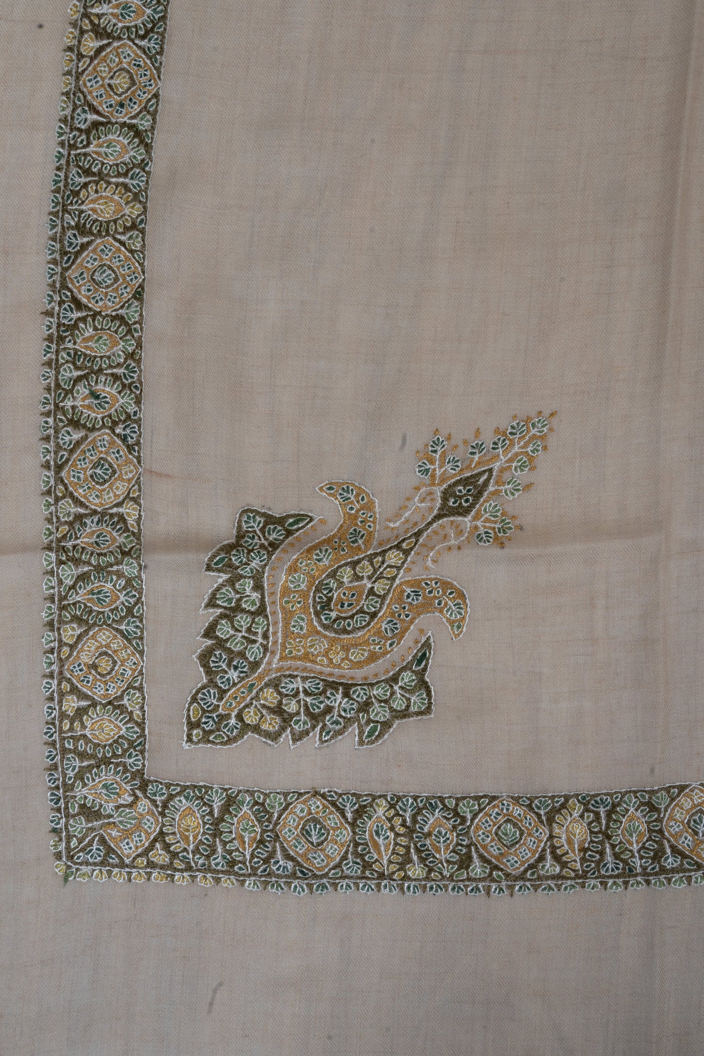Olive Crest Cashmere Rumal — Sozni Hand Embroidered