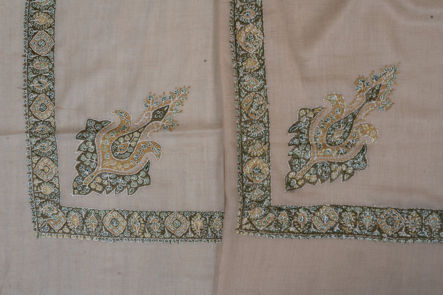 Olive Crest Cashmere Rumal — Sozni Hand Embroidered