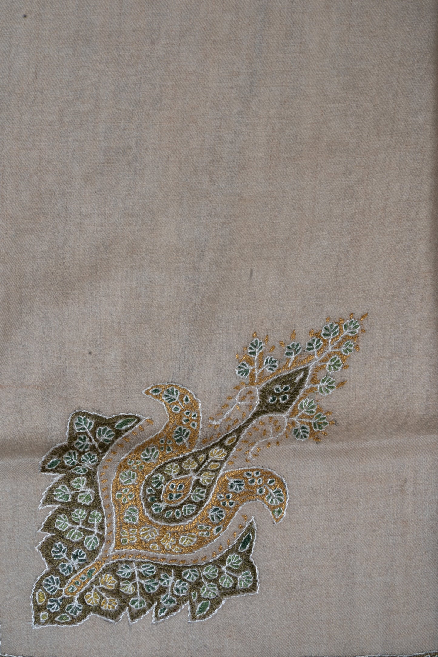 Olive Crest Cashmere Rumal — Sozni Hand Embroidered
