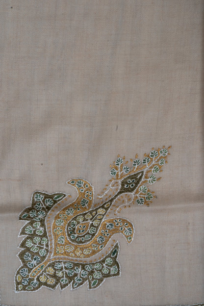 Olive Crest Cashmere Rumal — Sozni Hand Embroidered