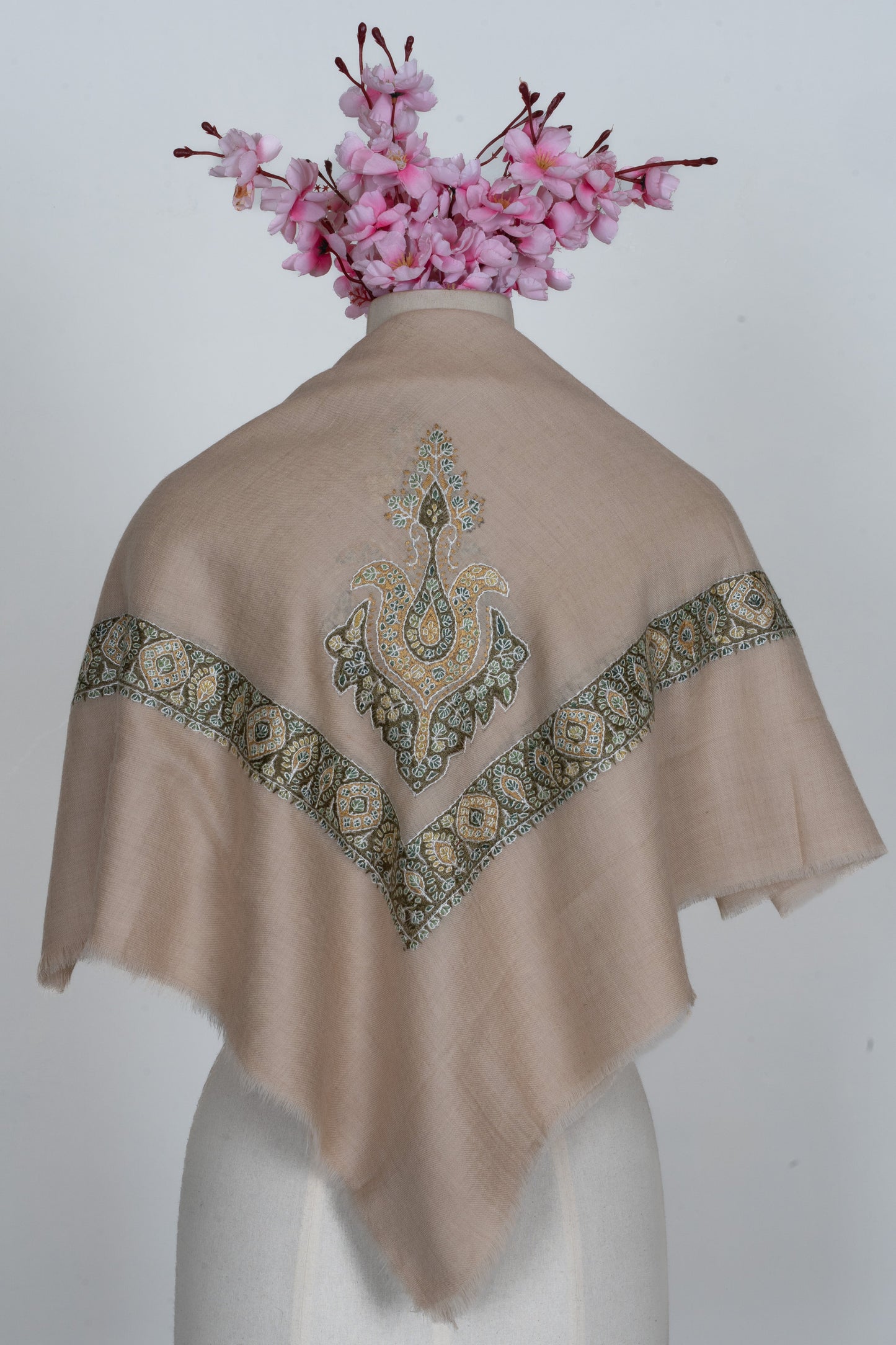 Olive Crest Cashmere Rumal — Sozni Hand Embroidered
