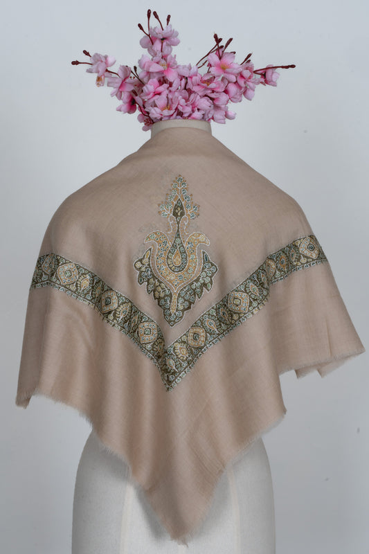Olive Crest Cashmere Rumal — Sozni Hand Embroidered