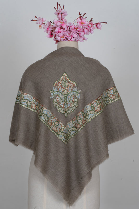 Walnut Crest Cashmere Rumal — Sozni Hand Embroidered