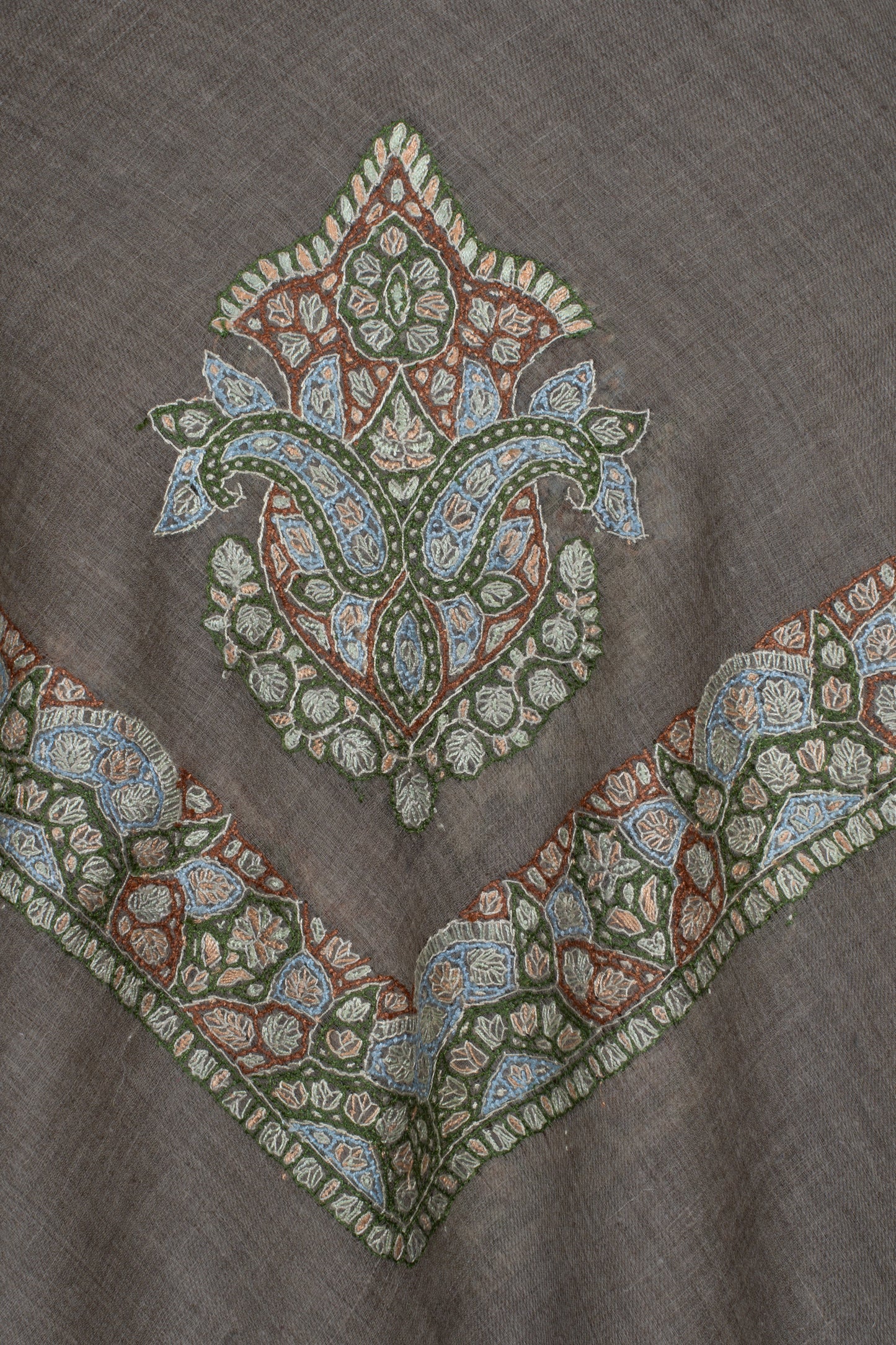 Walnut Crest Cashmere Rumal — Sozni Hand Embroidered