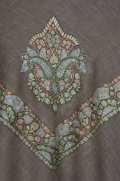 Walnut Crest Cashmere Rumal — Sozni Hand Embroidered