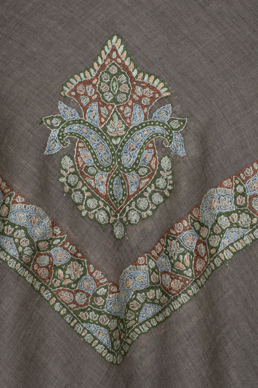 Walnut Crest Cashmere Rumal — Sozni Hand Embroidered