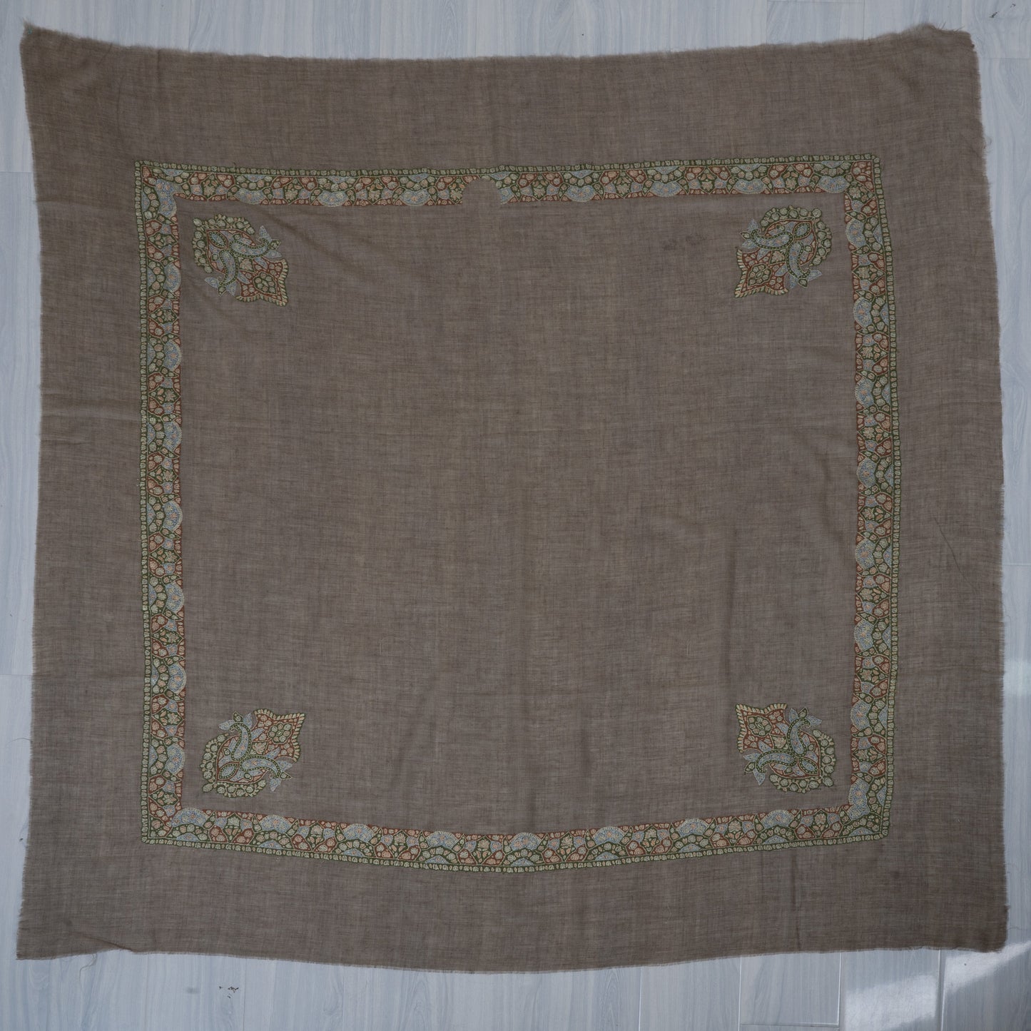 Walnut Crest Cashmere Rumal — Sozni Hand Embroidered