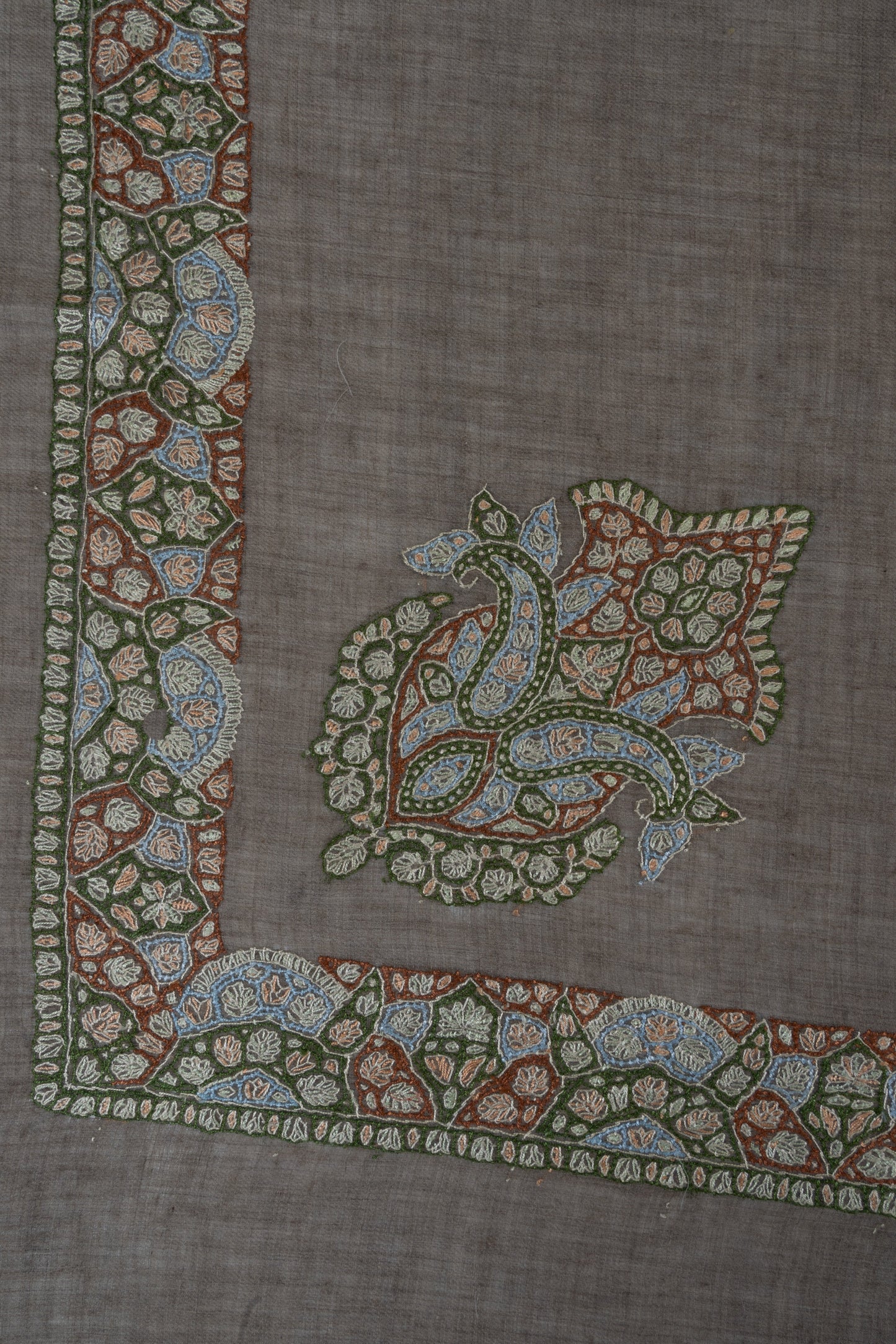 Walnut Crest Cashmere Rumal — Sozni Hand Embroidered