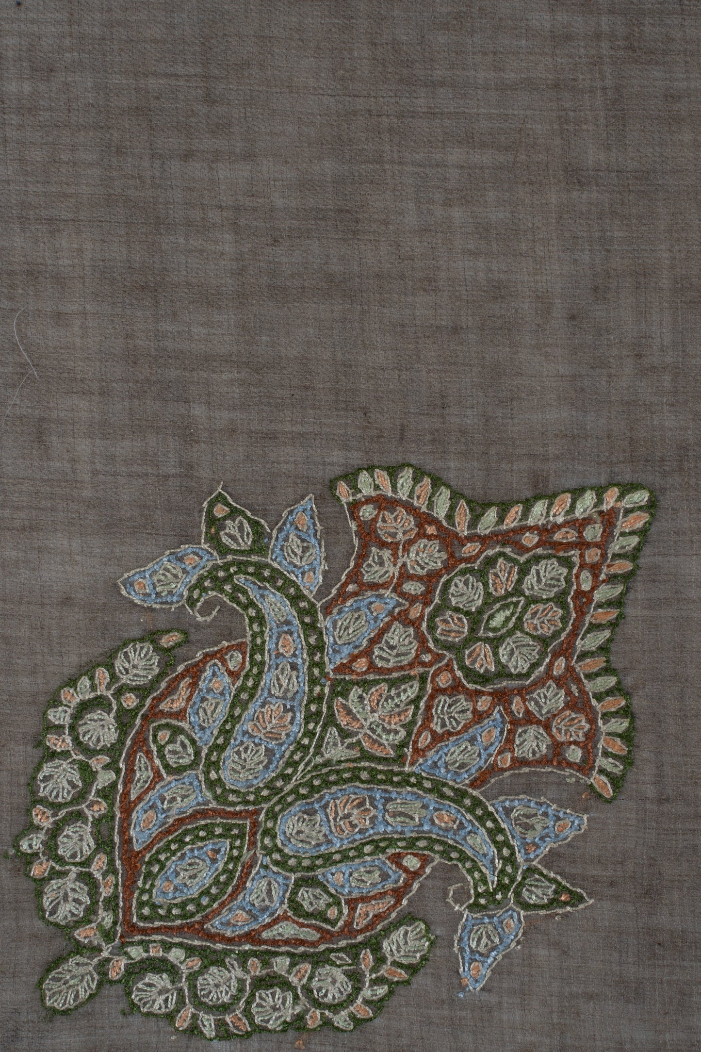 Walnut Crest Cashmere Rumal — Sozni Hand Embroidered