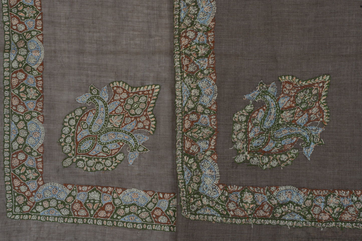 Walnut Crest Cashmere Rumal — Sozni Hand Embroidered