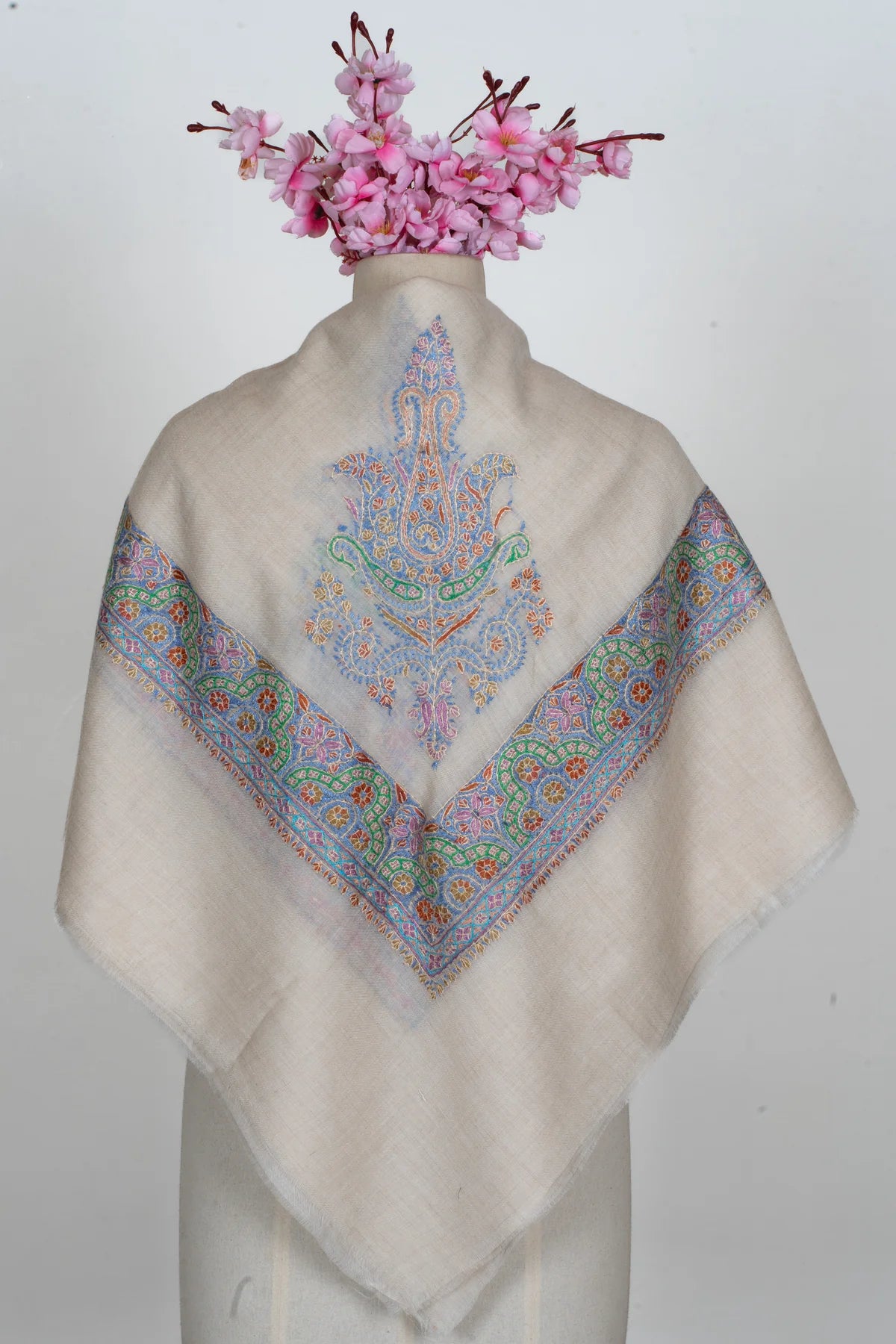 Pastel Reverie Cashmere Rumal — Sozni Hand Embroidered