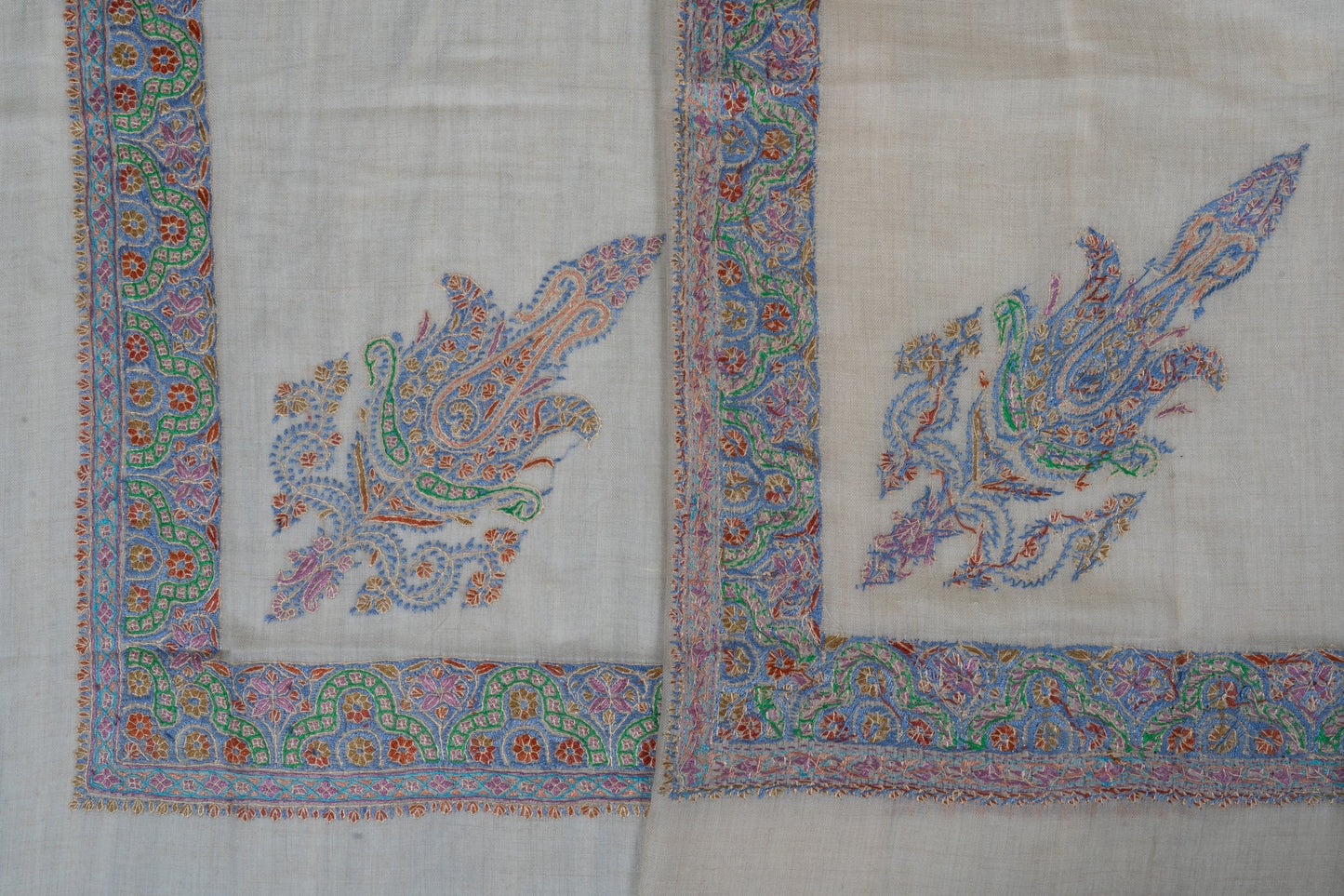 Pastel Reverie Cashmere Rumal — Sozni Hand Embroidered