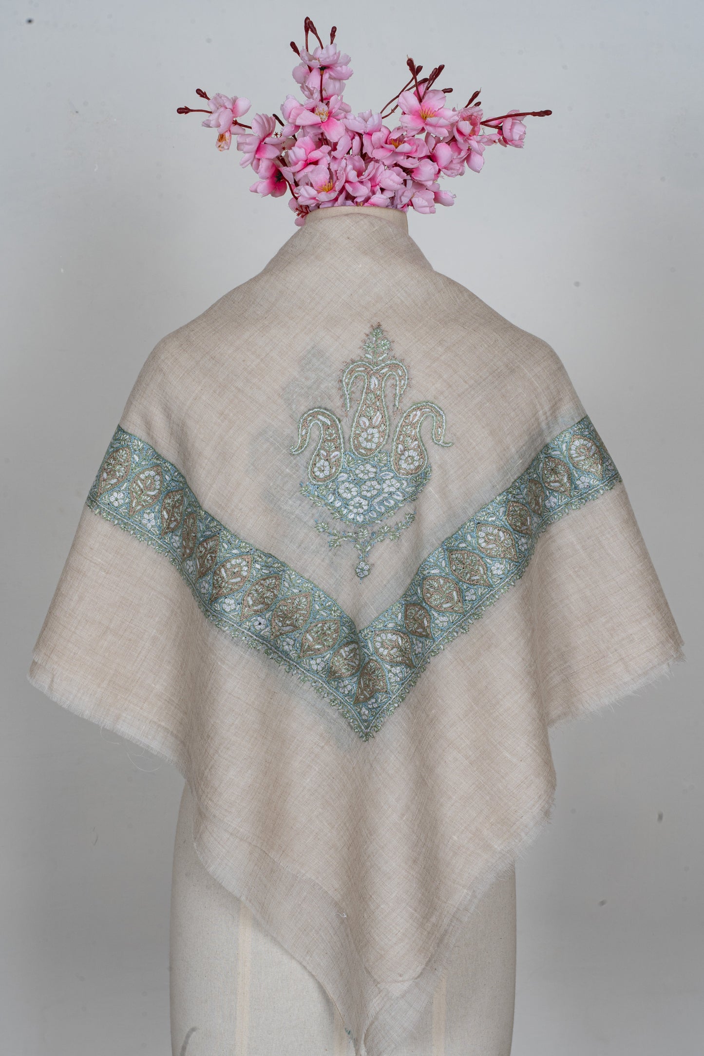 Mist Sage Cashmere Rumal — Sozni Hand Embroidered