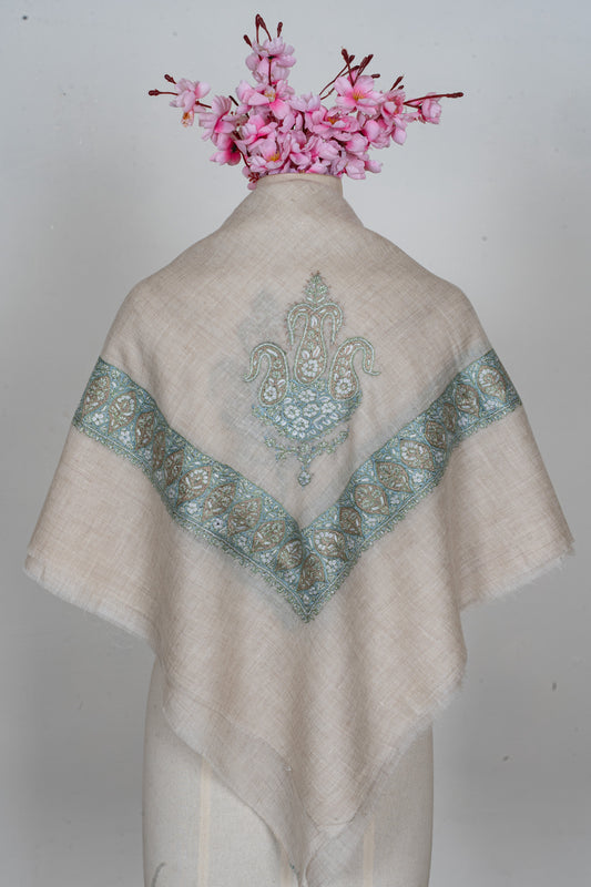 Mist Sage Cashmere Rumal — Sozni Hand Embroidered