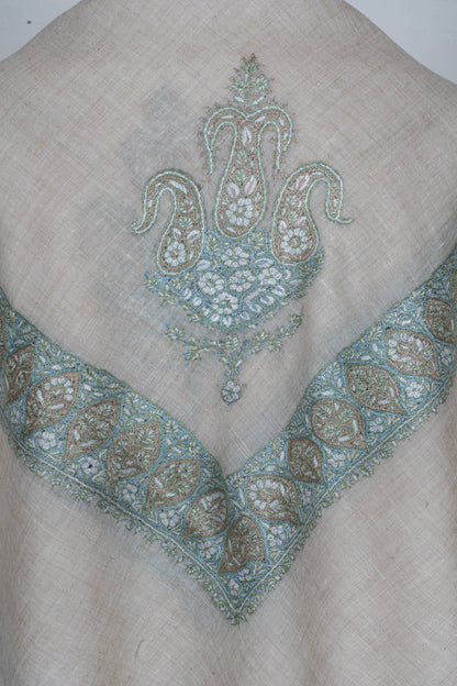 Mist Sage Cashmere Rumal — Sozni Hand Embroidered