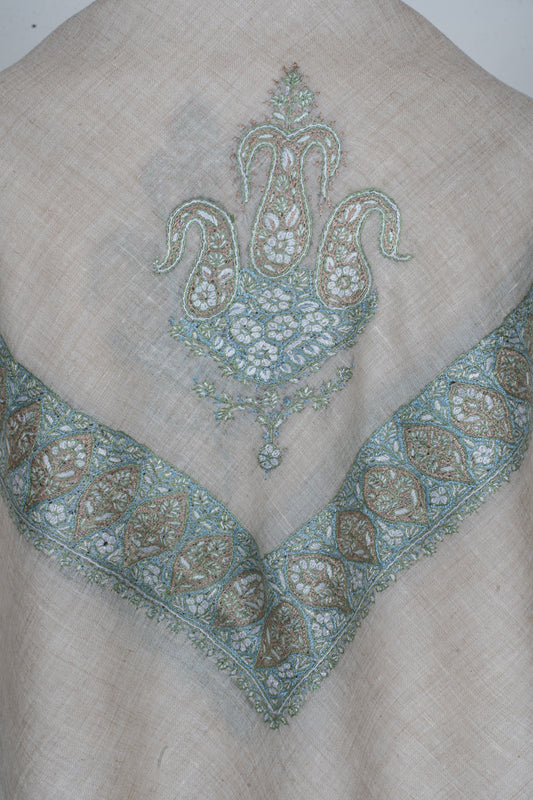 Mist Sage Cashmere Rumal — Sozni Hand Embroidered