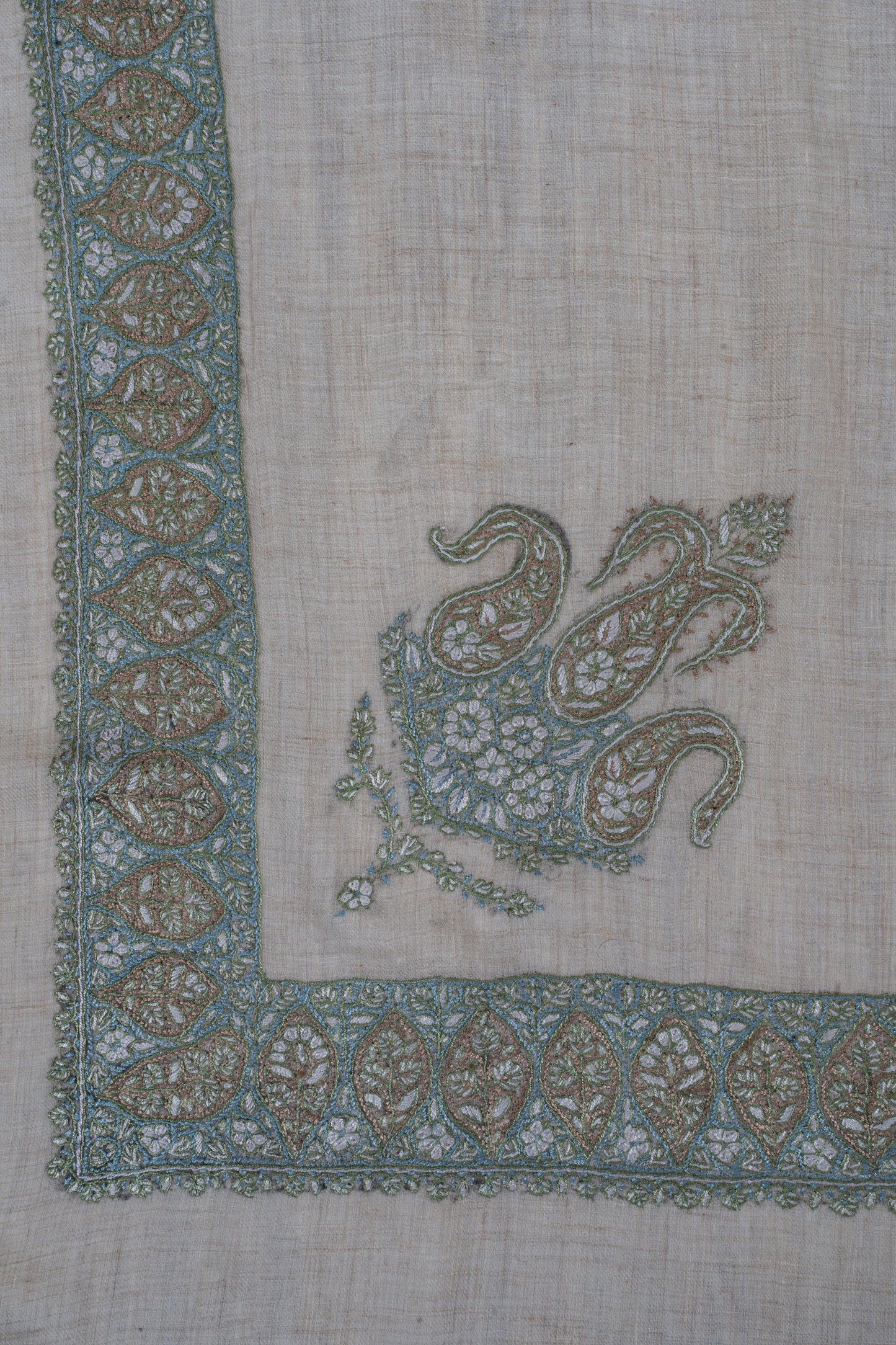 Mist Sage Cashmere Rumal — Sozni Hand Embroidered