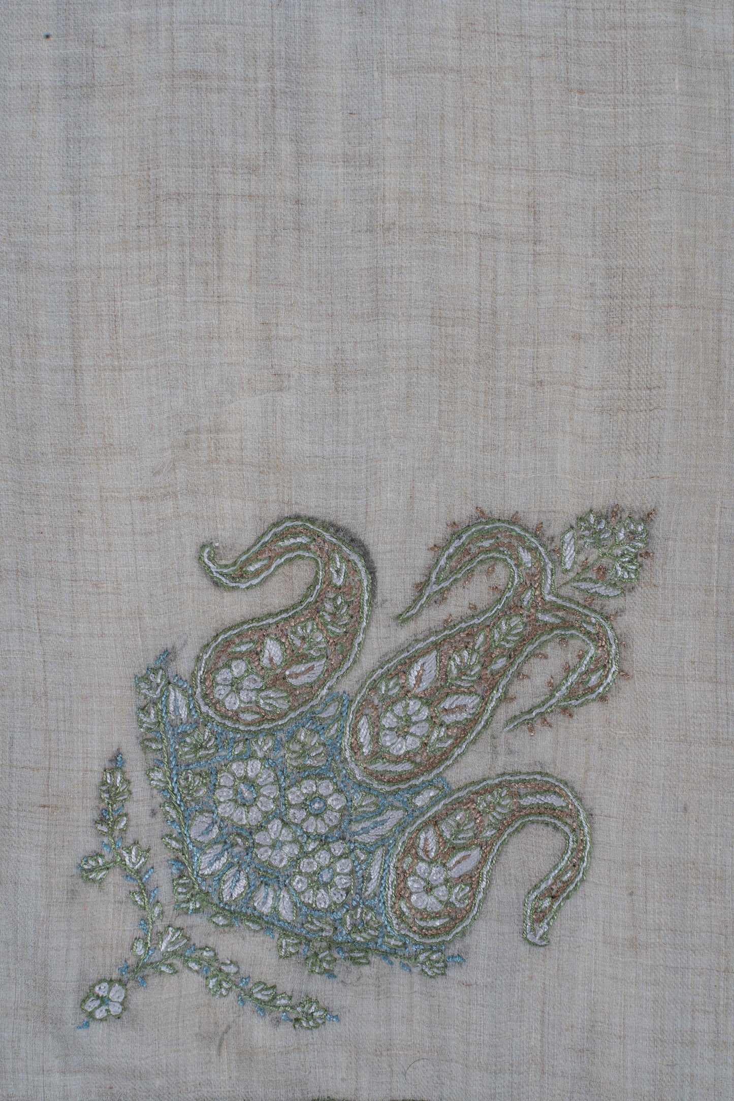 Mist Sage Cashmere Rumal — Sozni Hand Embroidered