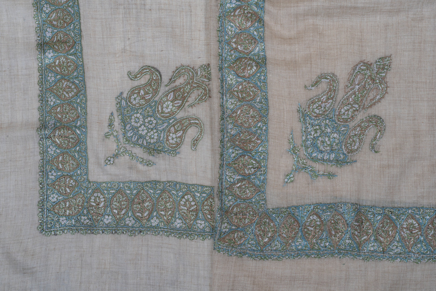 Mist Sage Cashmere Rumal — Sozni Hand Embroidered