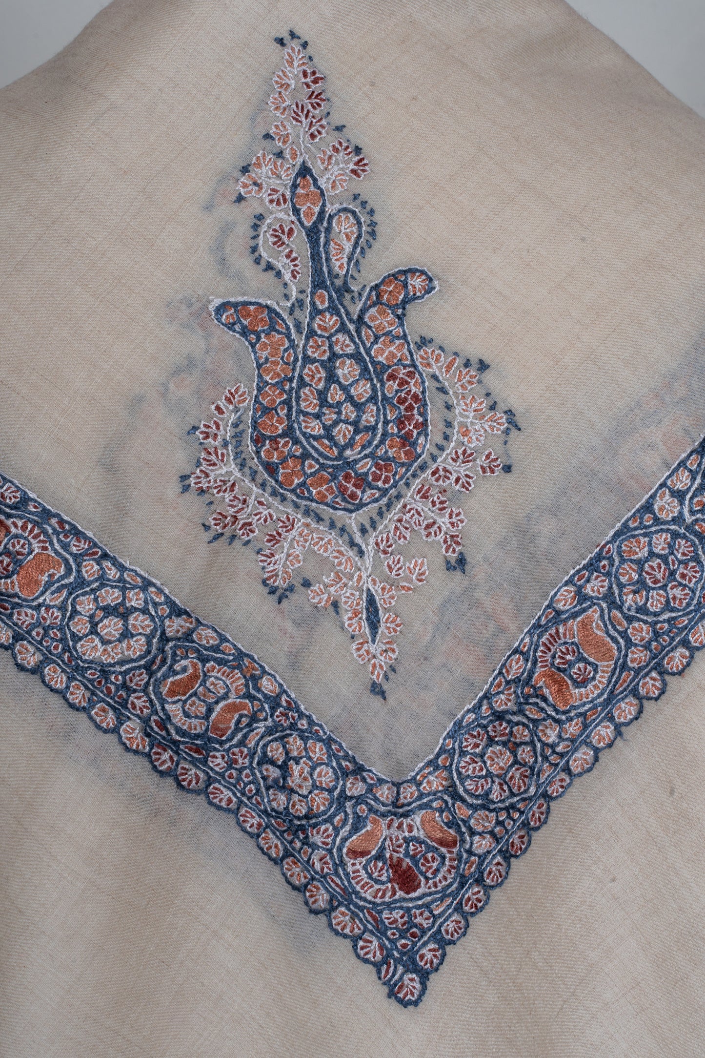 Indigo Ember Cashmere Rumal — Sozni Hand Embroidered