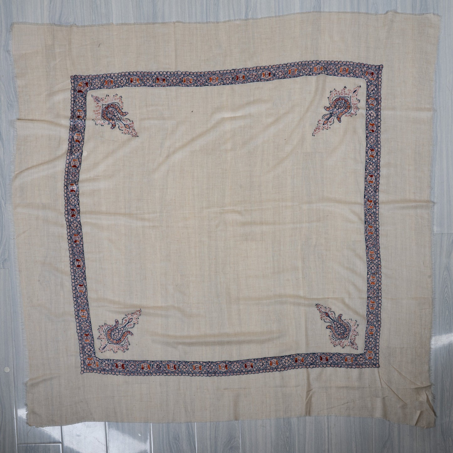 Indigo Ember Cashmere Rumal — Sozni Hand Embroidered