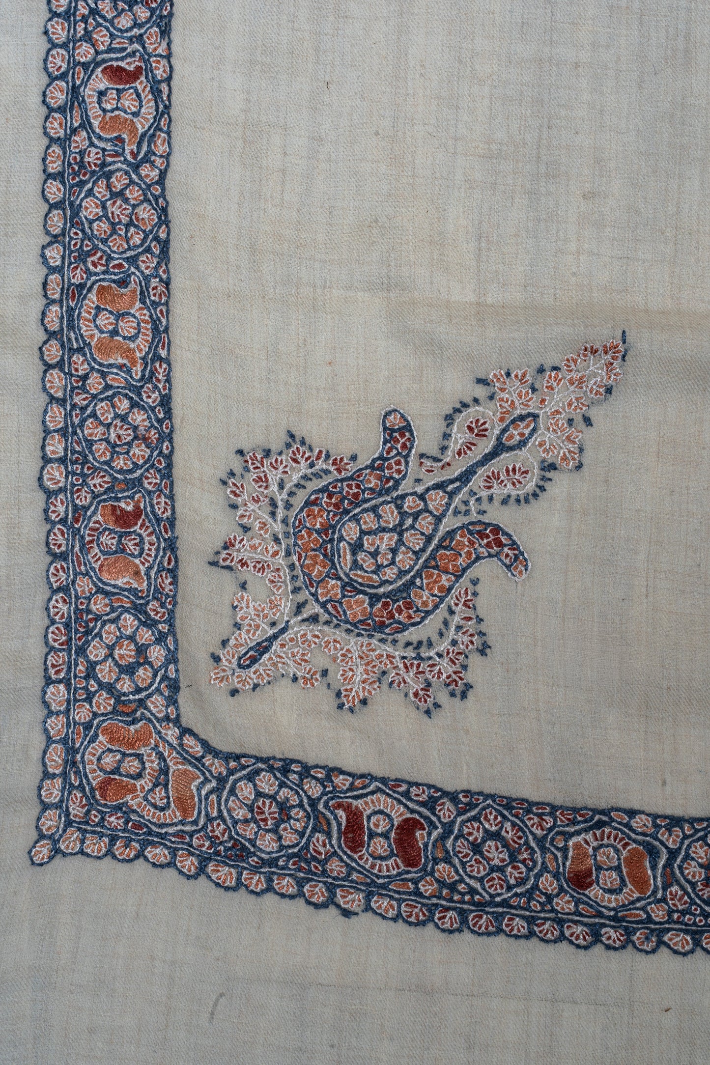 Indigo Ember Cashmere Rumal — Sozni Hand Embroidered
