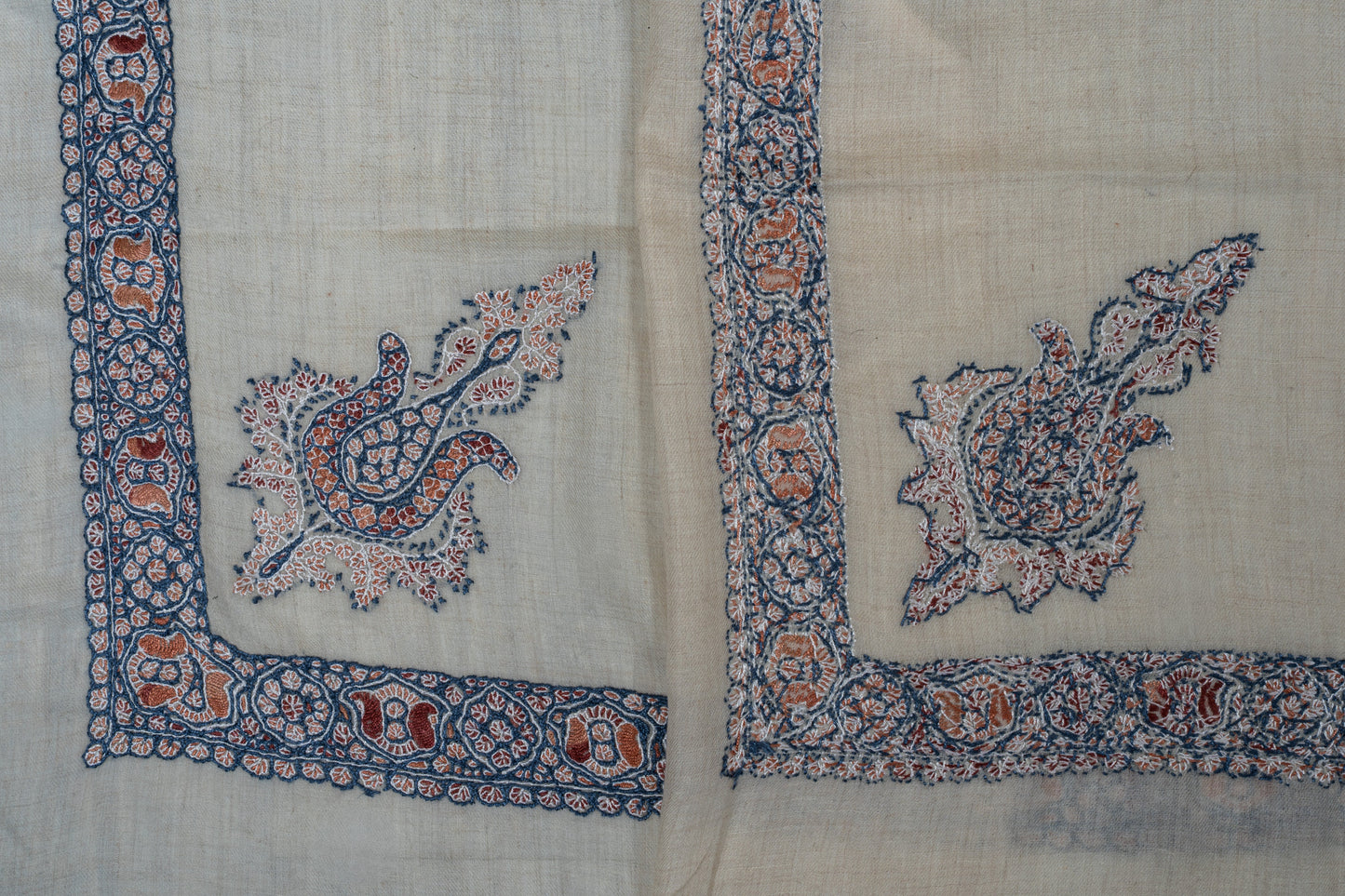 Indigo Ember Cashmere Rumal — Sozni Hand Embroidered